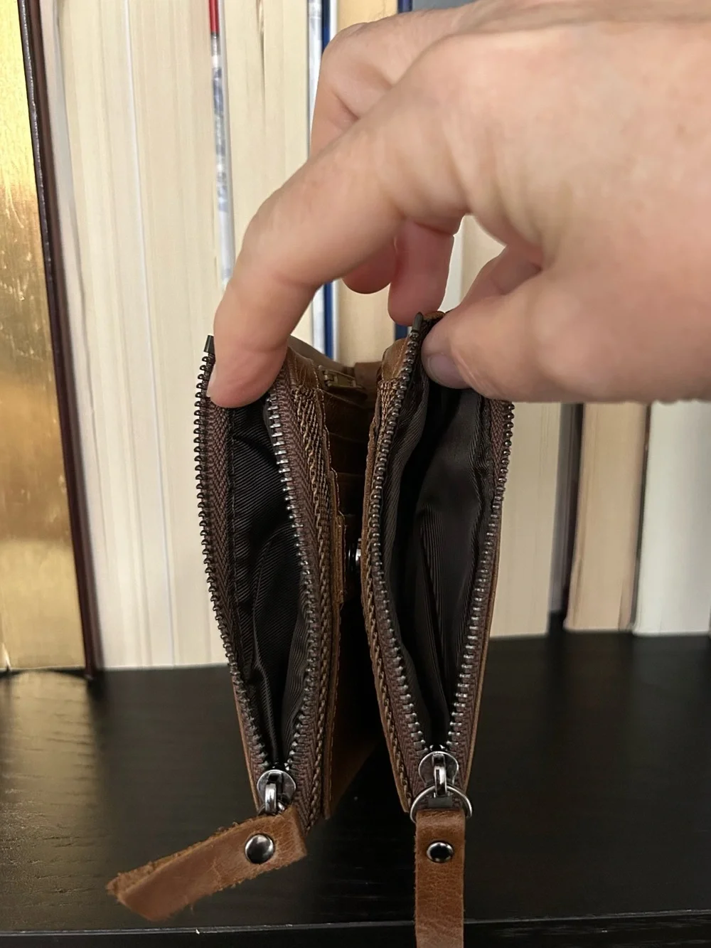 Brown Leather Men's Bifold Zip Wallet
